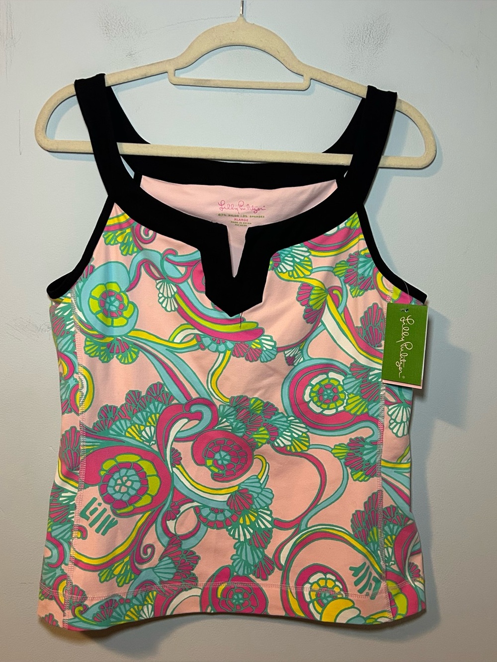 NWT Lilly Pulitzer Scallop Pink Shell We Dance Asana Top Printed Tank Size XL